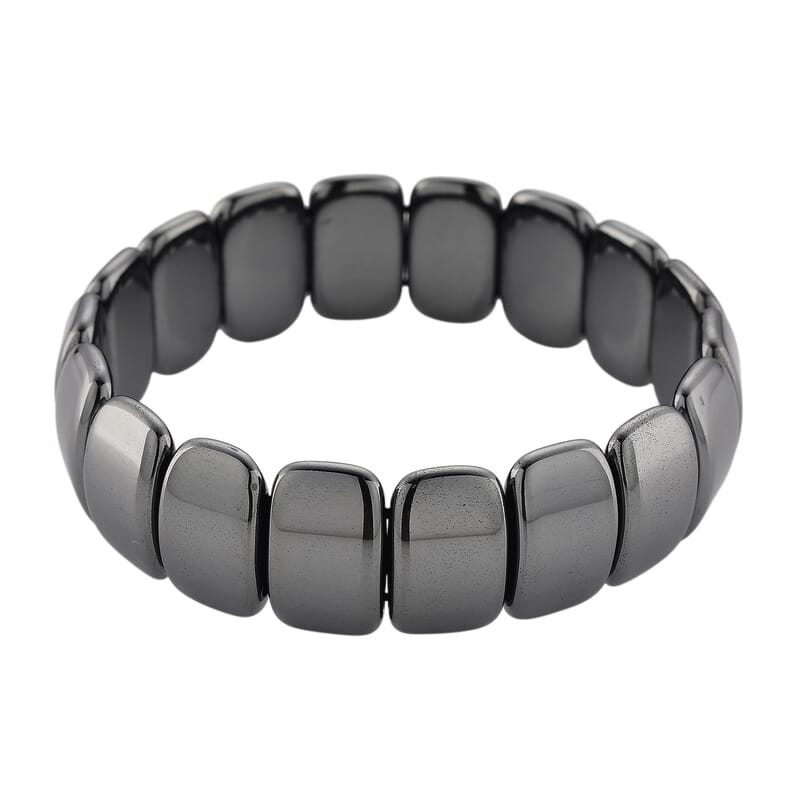 Black Hematite Block Stretch Men's Bracelet  360.00 ctw (7.75-8.25 inches)