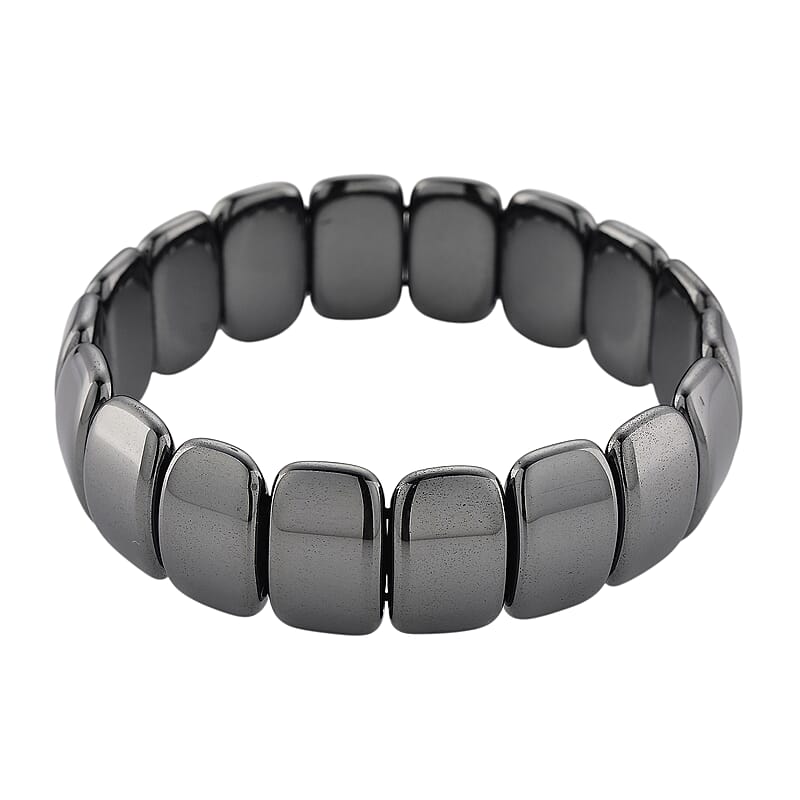 Black Hematite Block Stretch Men's Bracelet  360.00 ctw (7.75-8.25 inches)