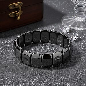 Black Hematite Block Stretch Men's Bracelet  360.00 ctw (7.75-8.25 inches)