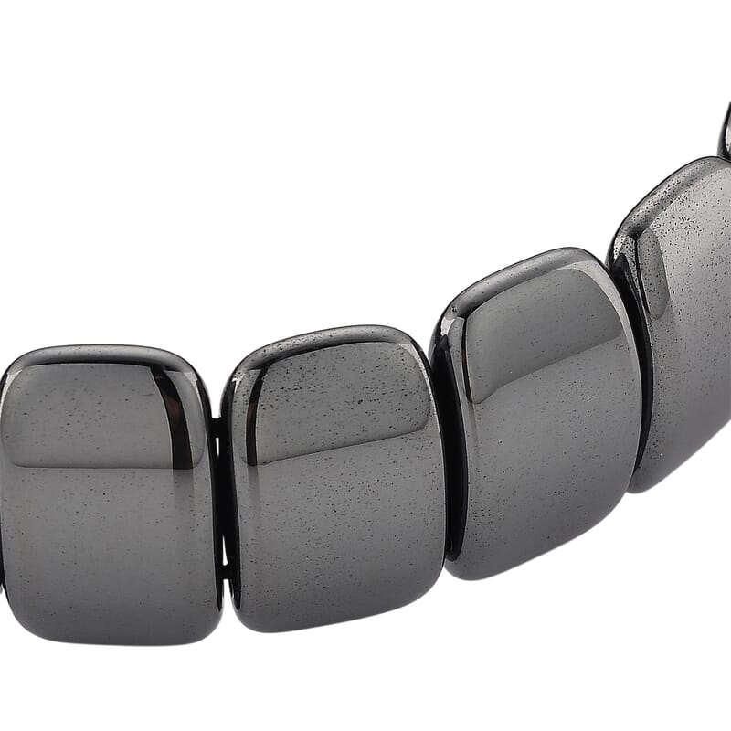 Black Hematite Block Stretch Men's Bracelet  360.00 ctw (7.75-8.25 inches)