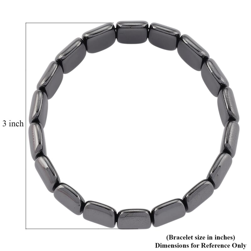 Black Hematite Block Stretch Men's Bracelet  360.00 ctw (7.75-8.25 inches)