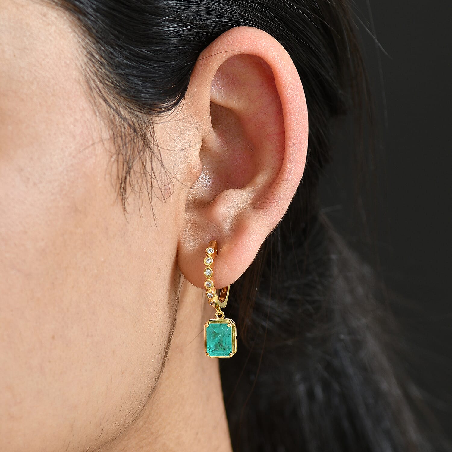 D'Joy, Emeraldine Quartz (Triplet) and White Zircon 4.15 ctw Earrings in 14K YG Over Sterling Silver