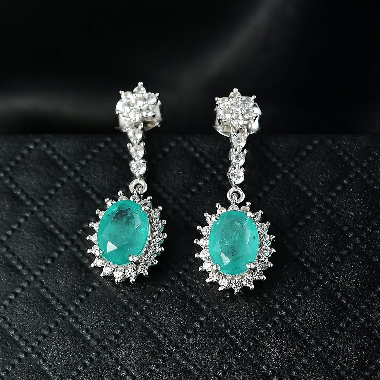 D'Joy, Emeraldine Quartz (Triplet) and White Zircon 4.15 ctw Earrings in Platinum Over Sterling Silver