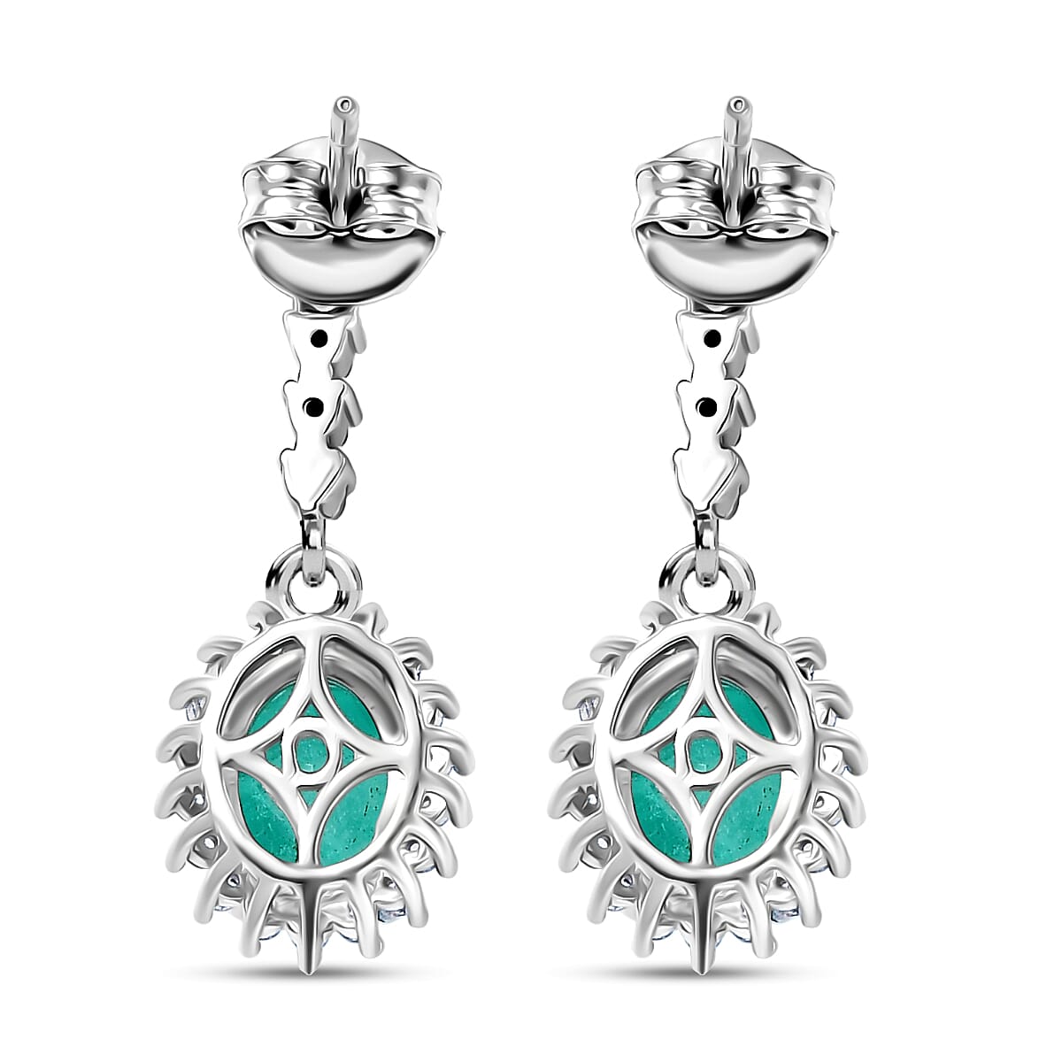 D'Joy, Emeraldine Quartz (Triplet) and White Zircon 4.15 ctw Earrings in Platinum Over Sterling Silver