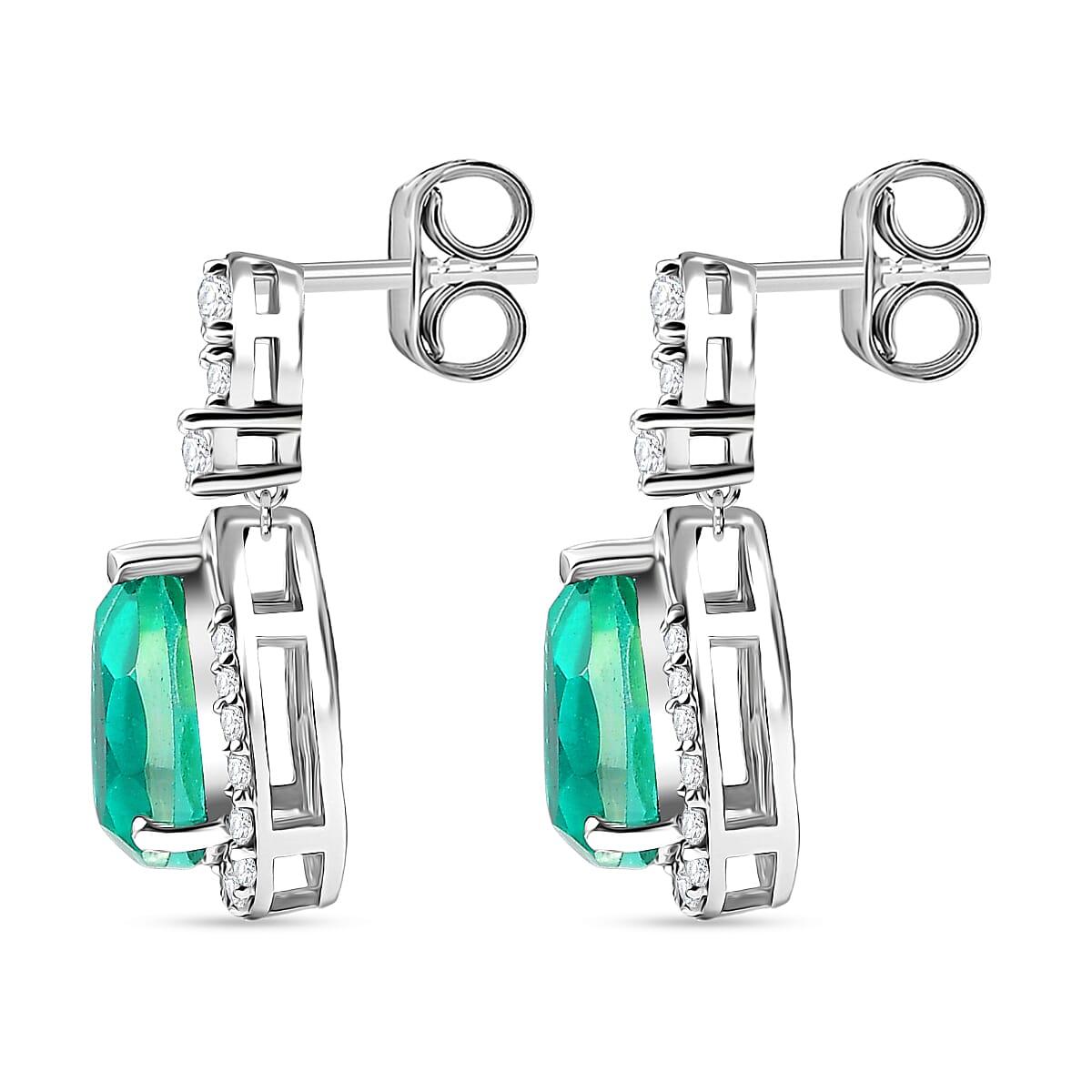 D'Joy Emeraldine Quartz (Triplet) and White Zircon 4.80 ctw Earrings in Platinum Over Sterling Silver