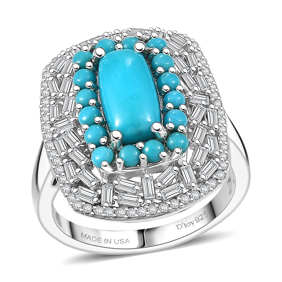 D'Joy Premium Sleeping Beauty Turquoise and Moissanite 3.25 ctw Starry Empress Ring in Rhodium Over Sterling Silver (Size 10.0) (Del. in 7-10 Days)  image number 0