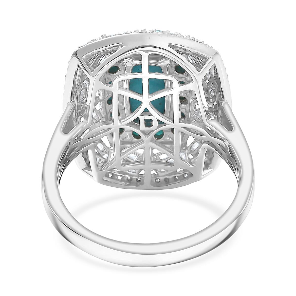 D'Joy Premium Sleeping Beauty Turquoise and Moissanite 3.25 ctw Starry Empress Ring in Rhodium Over Sterling Silver (Size 10.0) (Del. in 7-10 Days)  image number 4