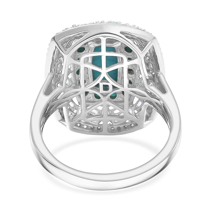 D'Joy Sleeping Beauty Turquoise, Moissanite Empress Ring in Rhodium Over Sterling Silver 3.25 ctw (Size 10.0)