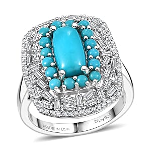 D'Joy Sleeping Beauty Turquoise, Moissanite Empress Ring in Rhodium Over Sterling Silver 3.25 ctw (Size 6.0)