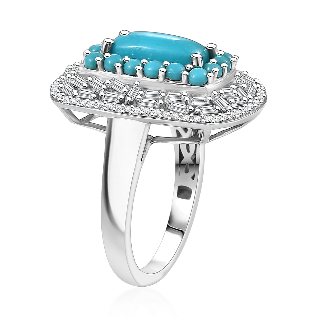 D'Joy Premium Sleeping Beauty Turquoise and Moissanite 3.25 ctw Starry Empress Ring in Rhodium Over Sterling Silver (Size 7.0) (Del. in 7-10 Days)  image number 3