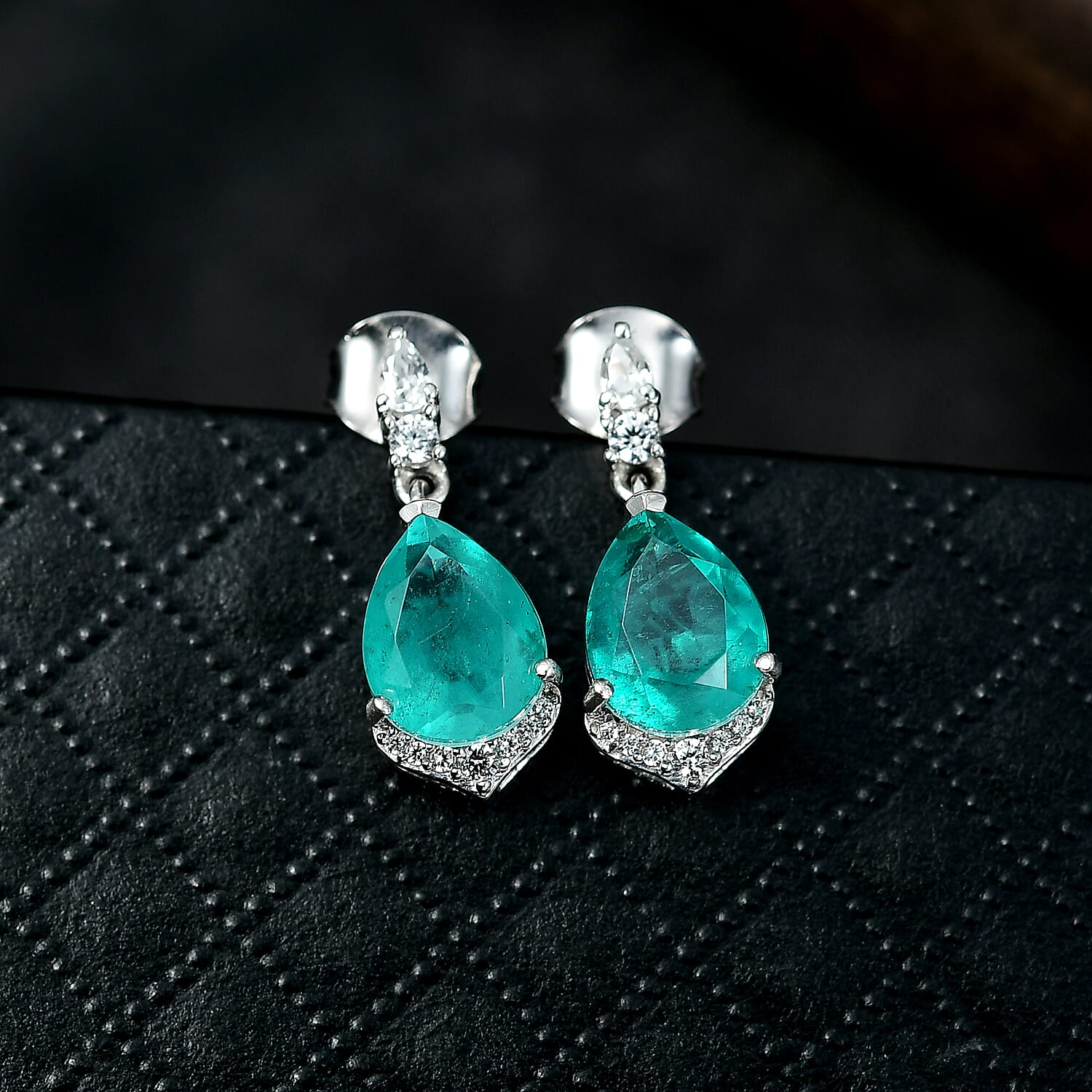 D'Joy Emeraldine Quartz (Triplet) and White Zircon 4.70 ctw Earrings in Platinum Over Sterling Silver