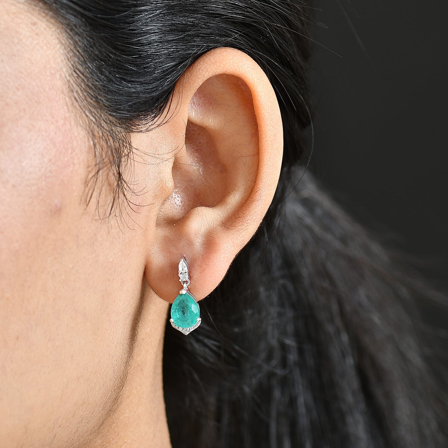 D'Joy Emeraldine Quartz (Triplet) and White Zircon 4.70 ctw Earrings in Platinum Over Sterling Silver