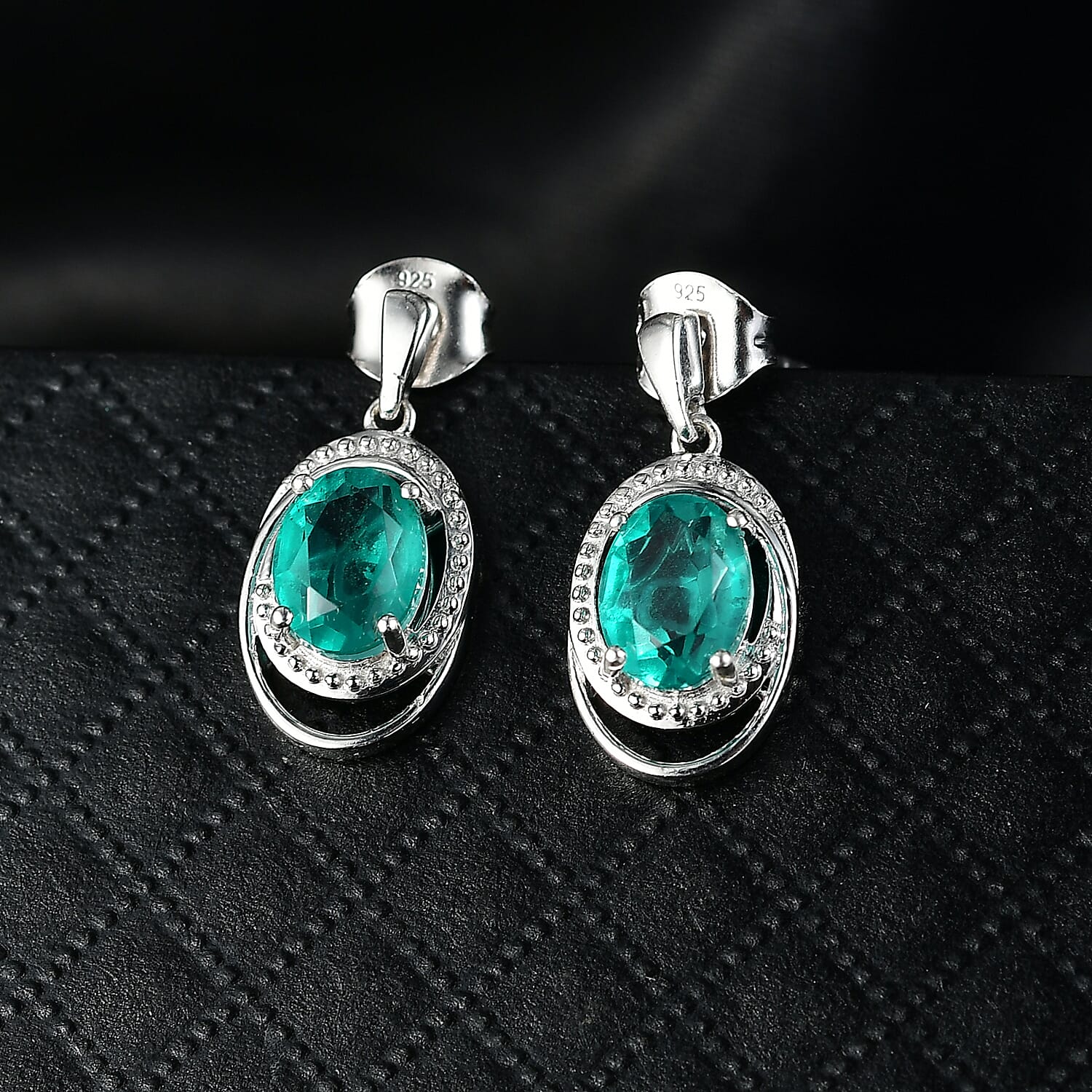 D'Joy Emeraldine Quartz (Triplet) 3.35 ctw Earrings in Platinum Over Sterling Silver