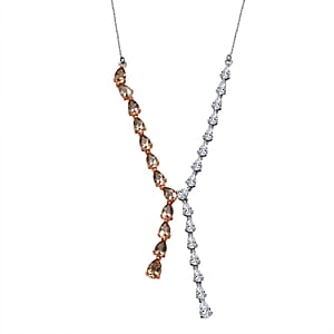 D'Joy Marialite and Moissanite 8.10 ctw Neckalce in 18K Vermeil RG and Rhodium Over Sterling Silver 18-20 Inches