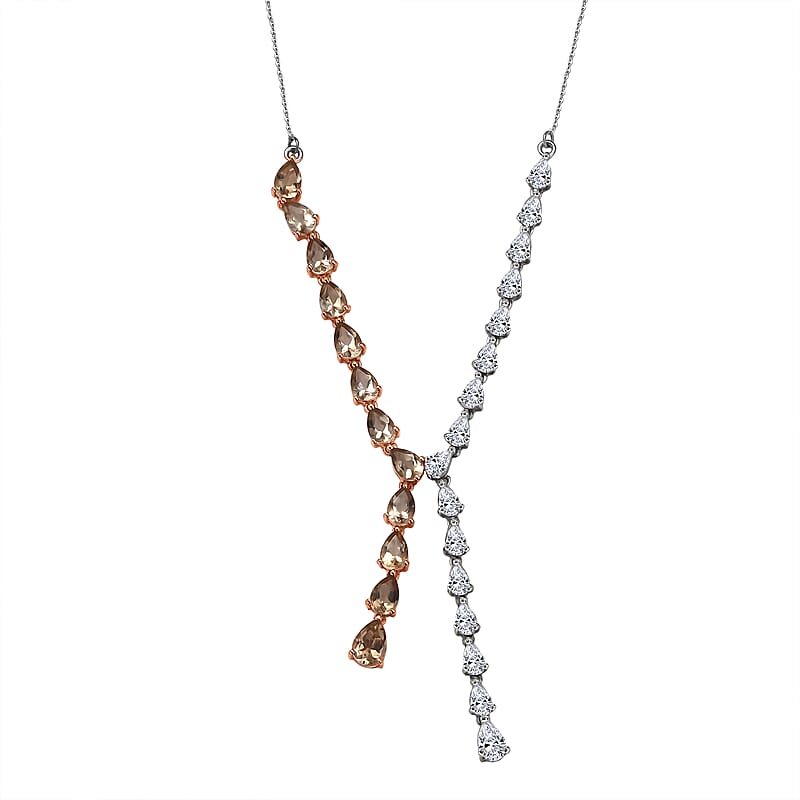 D'Joy Marialite, Moissanite Drop Necklace in 18K Vermeil RG and Rhodium Over Sterling Silver 8.10 ctw (18-20 Inches)