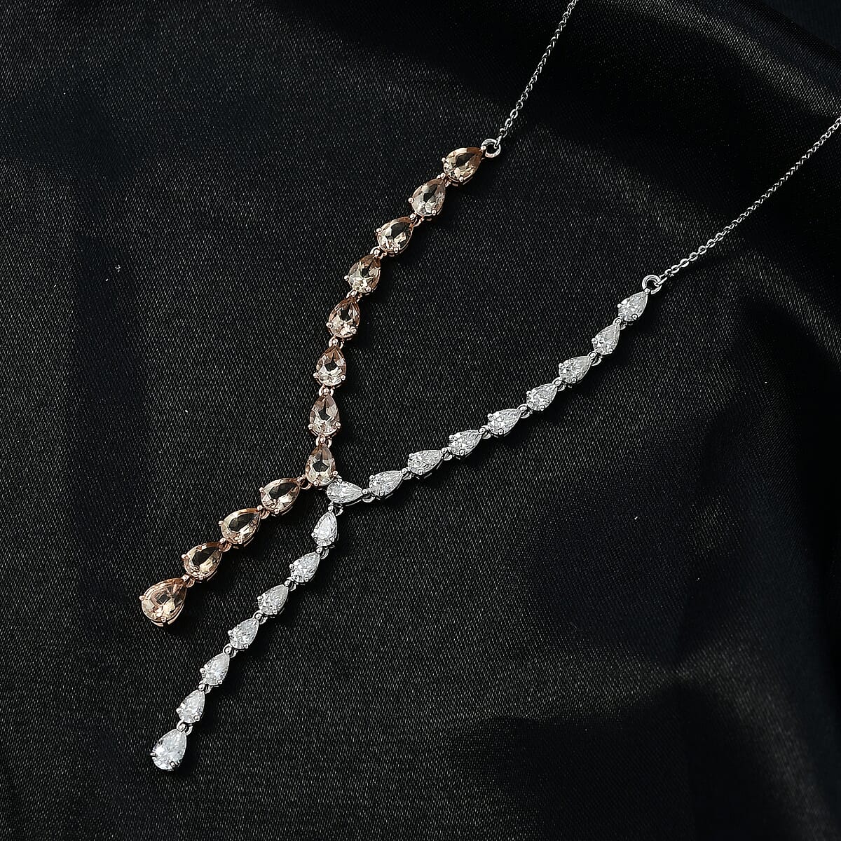 D'Joy Marialite and Moissanite 8.10 ctw Neckalce in 18K Vermeil RG and Rhodium Over Sterling Silver 18-20 Inches image number 1