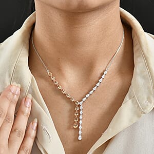 D'Joy Marialite, Moissanite Drop Necklace in 18K Vermeil RG and Rhodium Over Sterling Silver 8.10 ctw (18-20 Inches)
