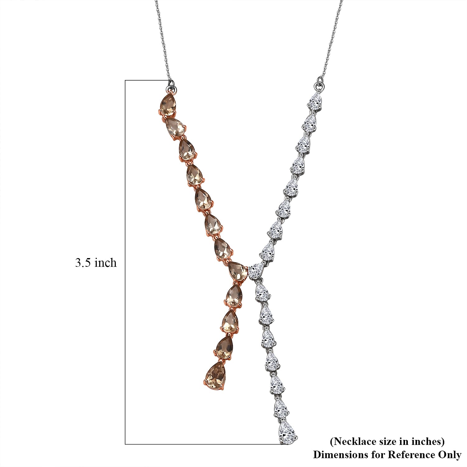 D'Joy Marialite, Moissanite Drop Necklace in 18K Vermeil RG and Rhodium Over Sterling Silver 8.10 ctw (18-20 Inches)