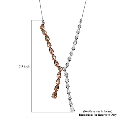 D'Joy Marialite, Moissanite Drop Necklace in 18K Vermeil RG and Rhodium Over Sterling Silver 8.10 ctw (18-20 Inches)