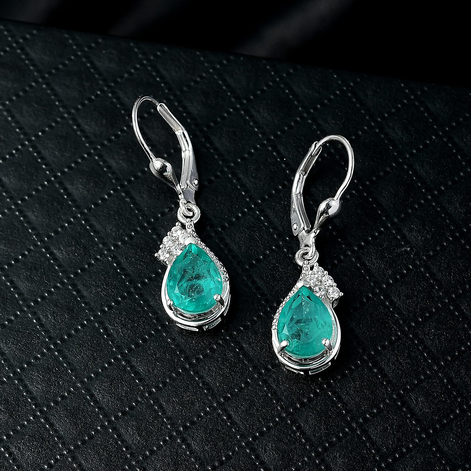 D'Joy, Emeraldine Quartz (Triplet) and White Zircon 4.30 ctw Earrings in Platinum Over Sterling Silver