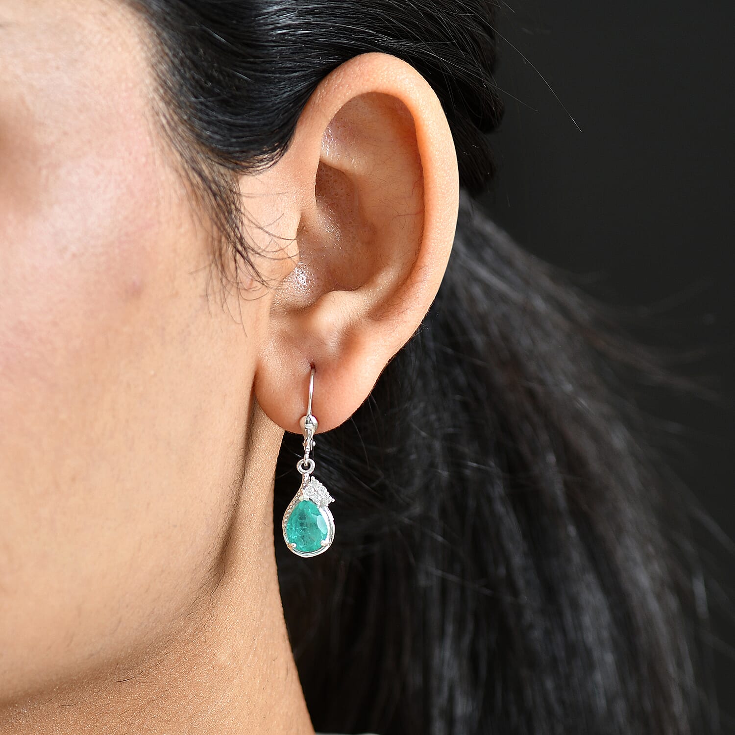 D'Joy, Emeraldine Quartz (Triplet) and White Zircon 4.30 ctw Earrings in Platinum Over Sterling Silver