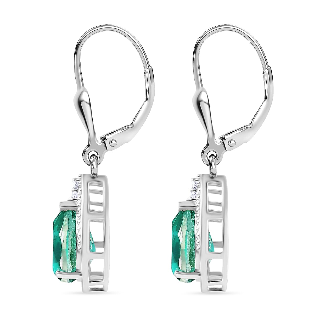 D'Joy, Emeraldine Quartz (Triplet) and White Zircon 4.30 ctw Earrings in Platinum Over Sterling Silver