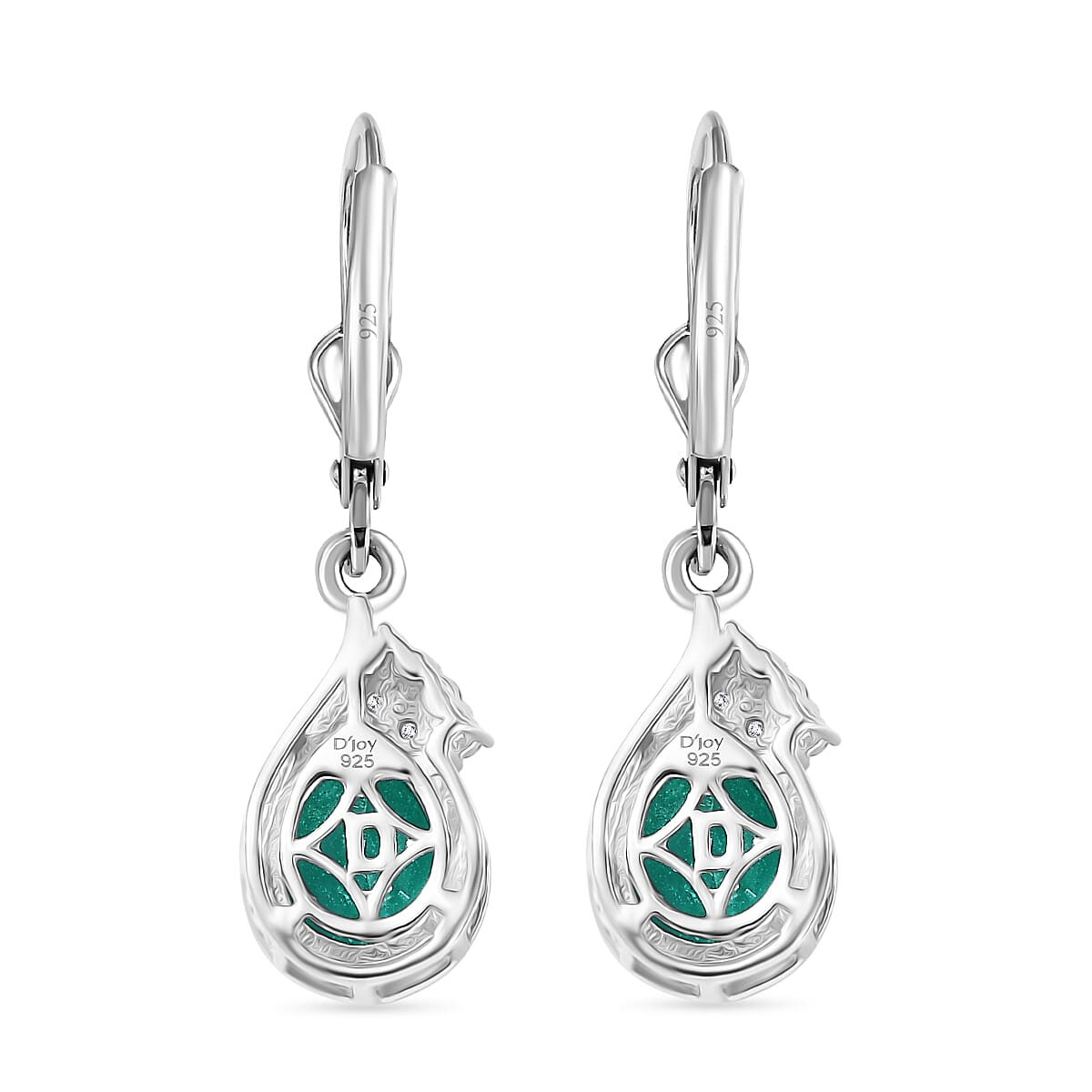 D'Joy, Emeraldine Quartz (Triplet) and White Zircon 4.30 ctw Earrings in Platinum Over Sterling Silver