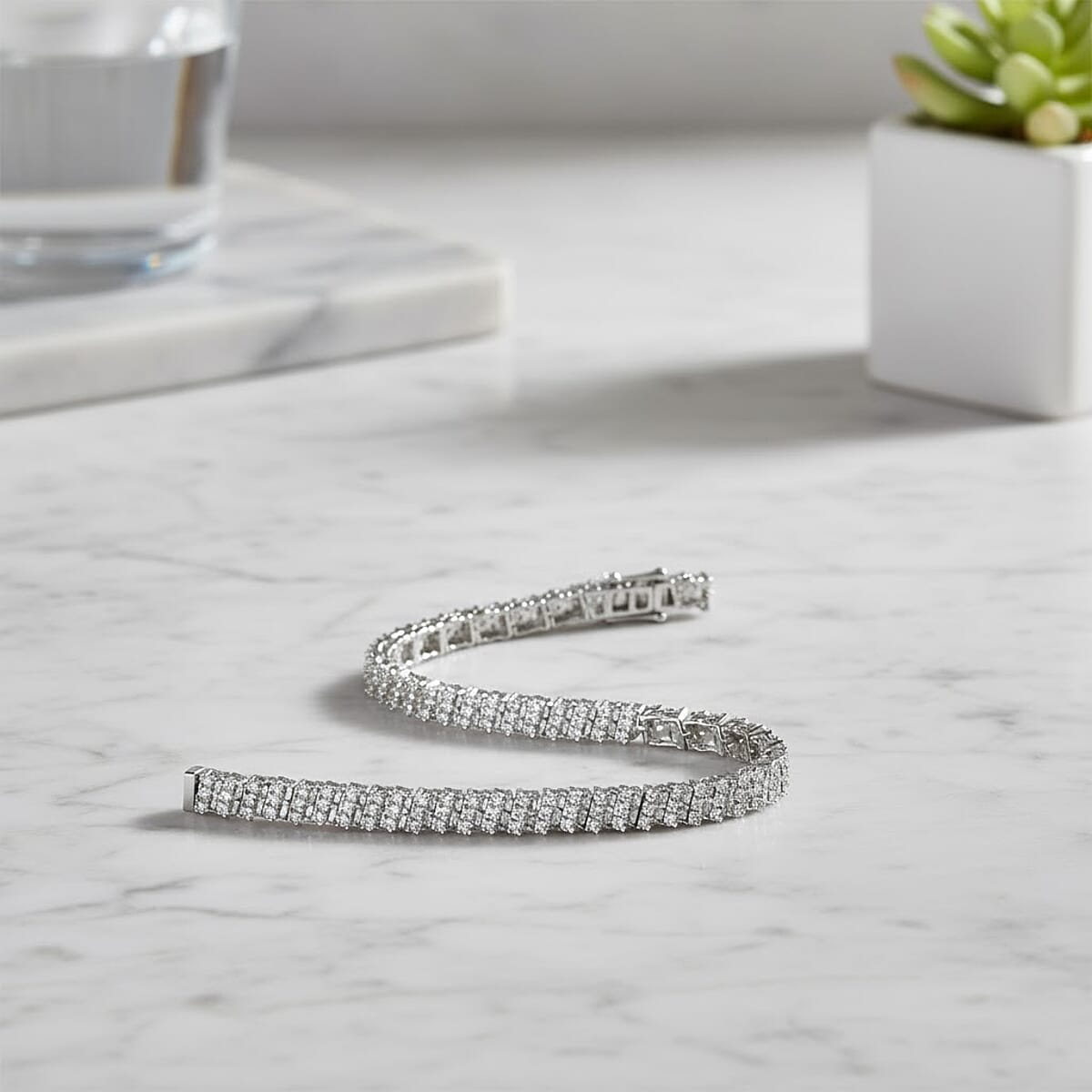 Luxuriant Lab Grown Diamond (G-H, SI) Celestial Duality Bracelet in Rhodium Over Sterling Silver (6.50 In) (Del. in 10-12 Days) 5.00 ctw image number 1