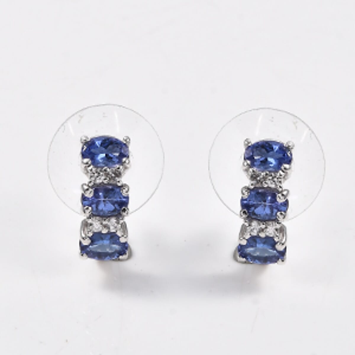D'Joy AAA Tanzanite and White Zircon 1.65 ctw J-Hoop Earrings in Rhodium Over Sterling Silver image number 0