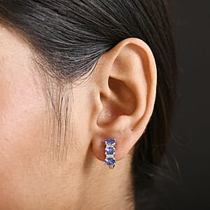 D'Joy AAA Tanzanite, White Zircon J-Hoop Earrings in Rhodium Over Sterling Silver 1.65 ctw