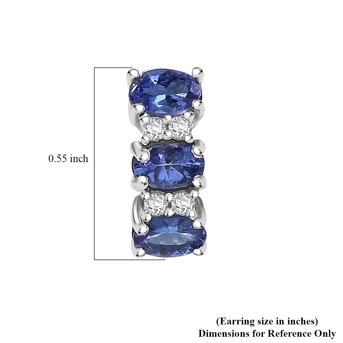 D'Joy AAA Tanzanite, White Zircon J-Hoop Earrings in Rhodium Over Sterling Silver 1.65 ctw