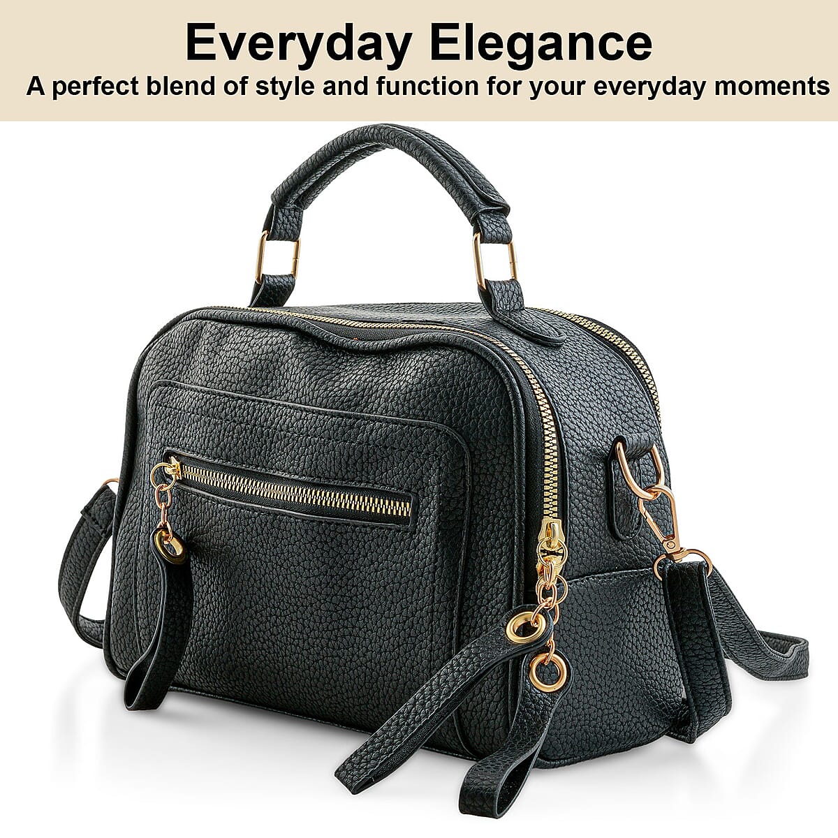 La Marey Black Faux Leather Crossbody Bag (10.24"x4.72"x7.10") image number 4