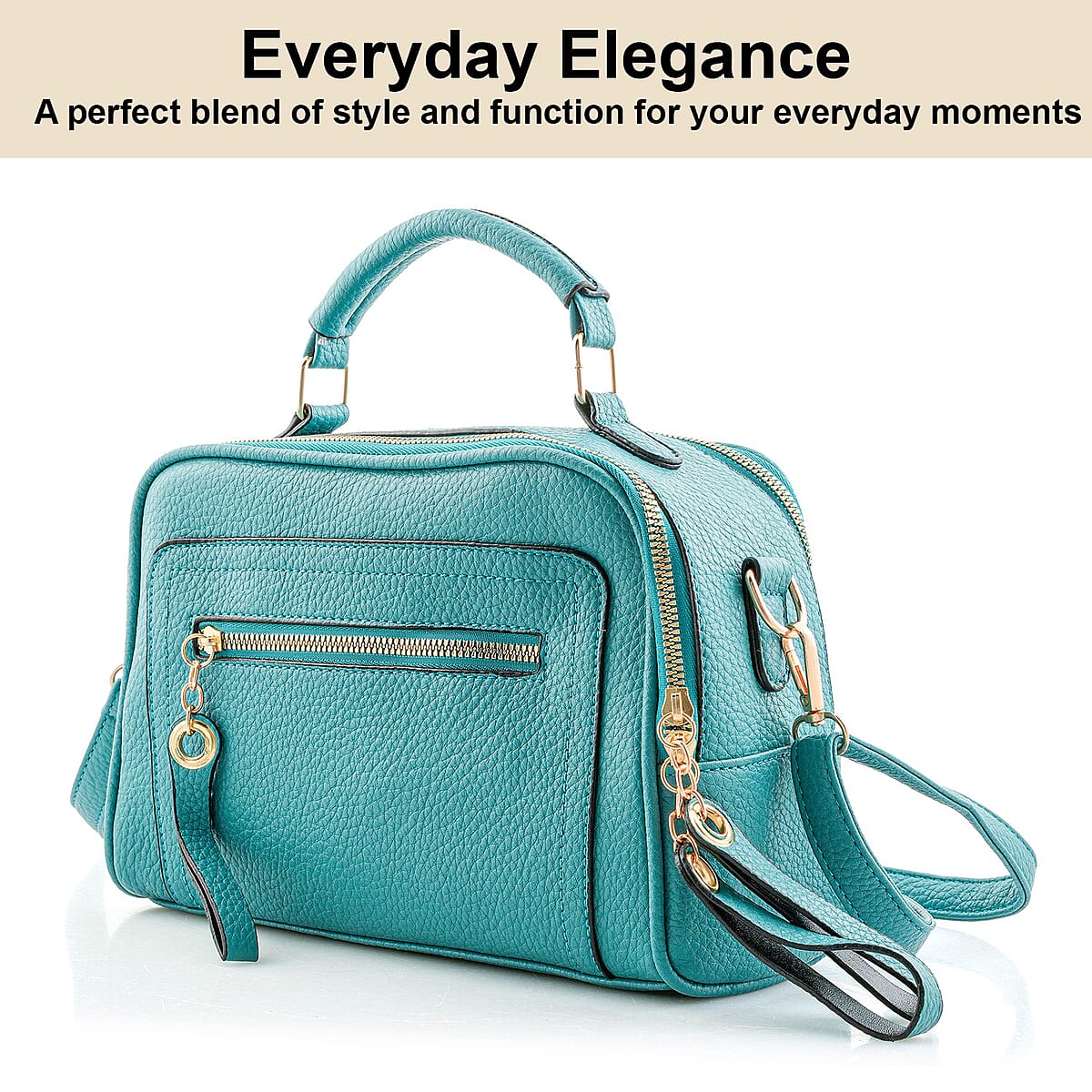 La Marey Teal Faux Leather Crossbody Bag image number 4