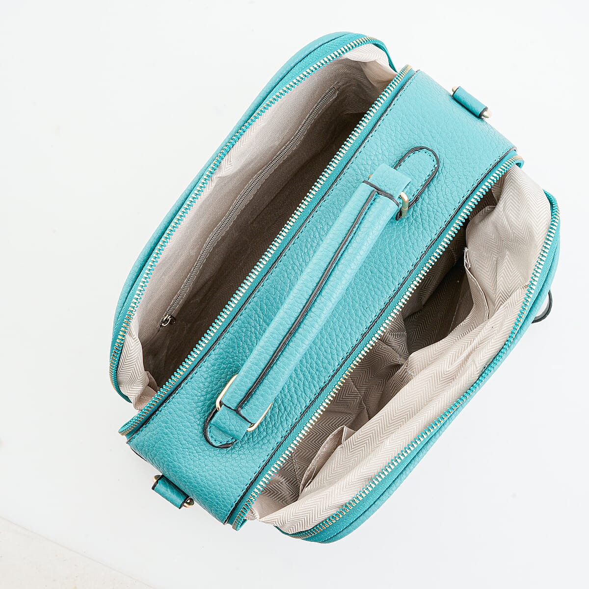 La Marey Teal Faux Leather Crossbody Bag image number 7