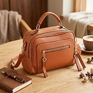 La Marey Brown Faux Leather Crossbody Bag