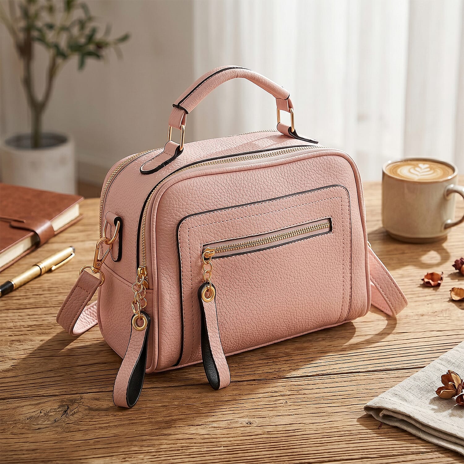 La Marey Pink Faux Leather Crossbody Bag