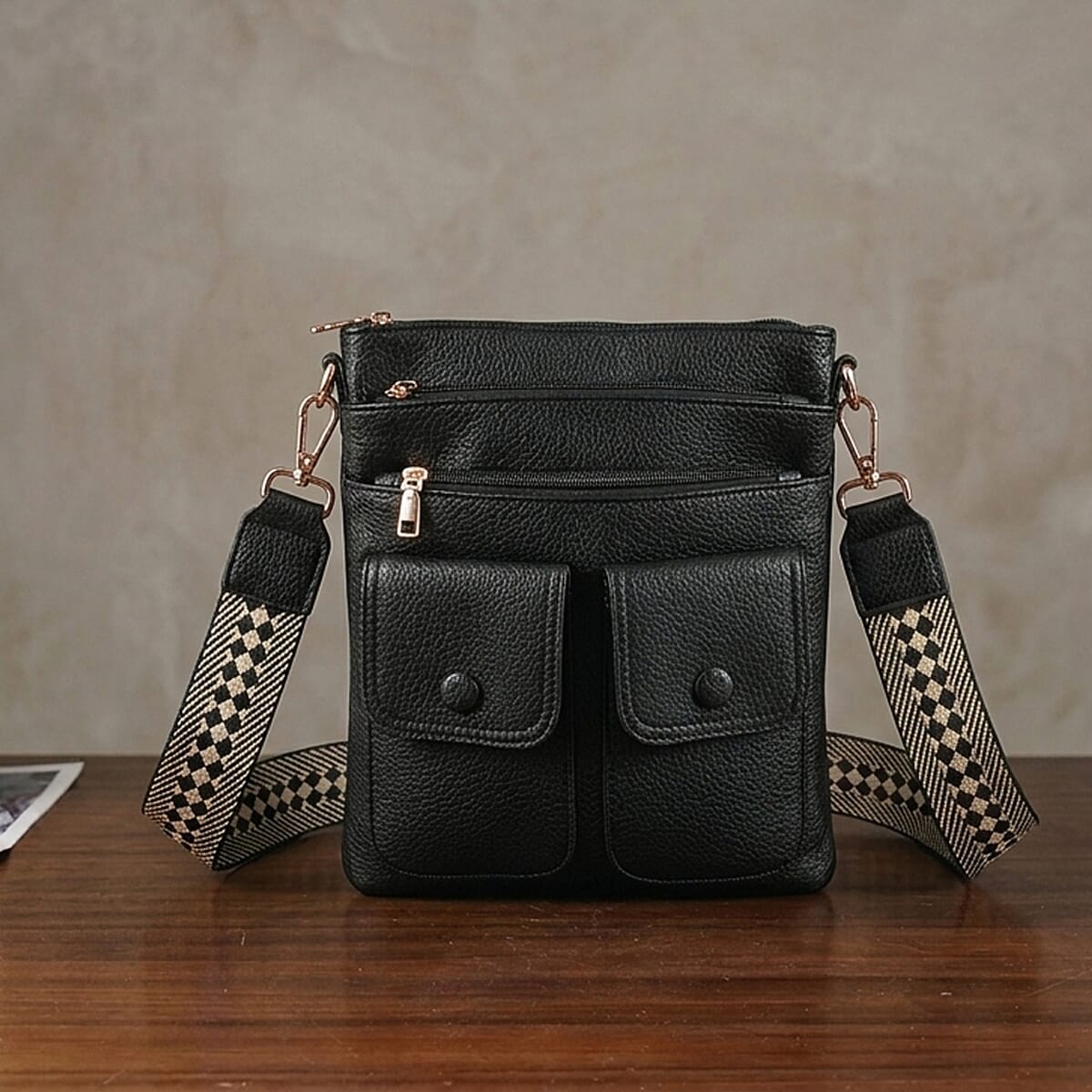 La Marey Black Faux Leather Crossbody Bag image number 1