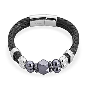 Terahertz 75.00 ctw Beaded Leather Bracelet in Stainless Steel (7.50 In)