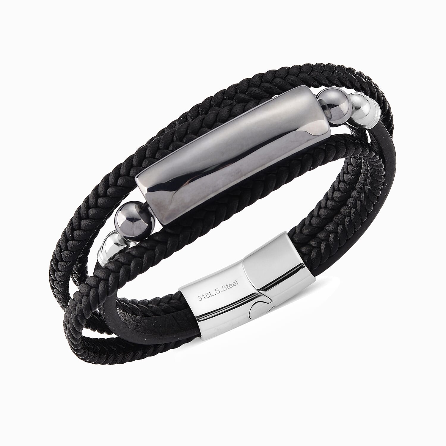 Terahertz 85.00 ctw Leather Bracelet in Stainless Steel (7.50 In)