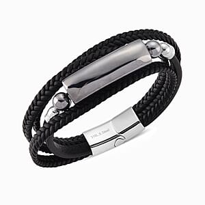 Terahertz 85.00 ctw Leather Bracelet in Stainless Steel (7.50 In)