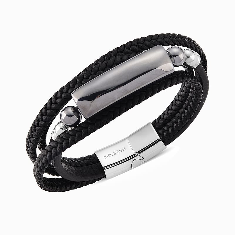 Terahertz 85.00 ctw Leather Bracelet in Stainless Steel (7.50 In)