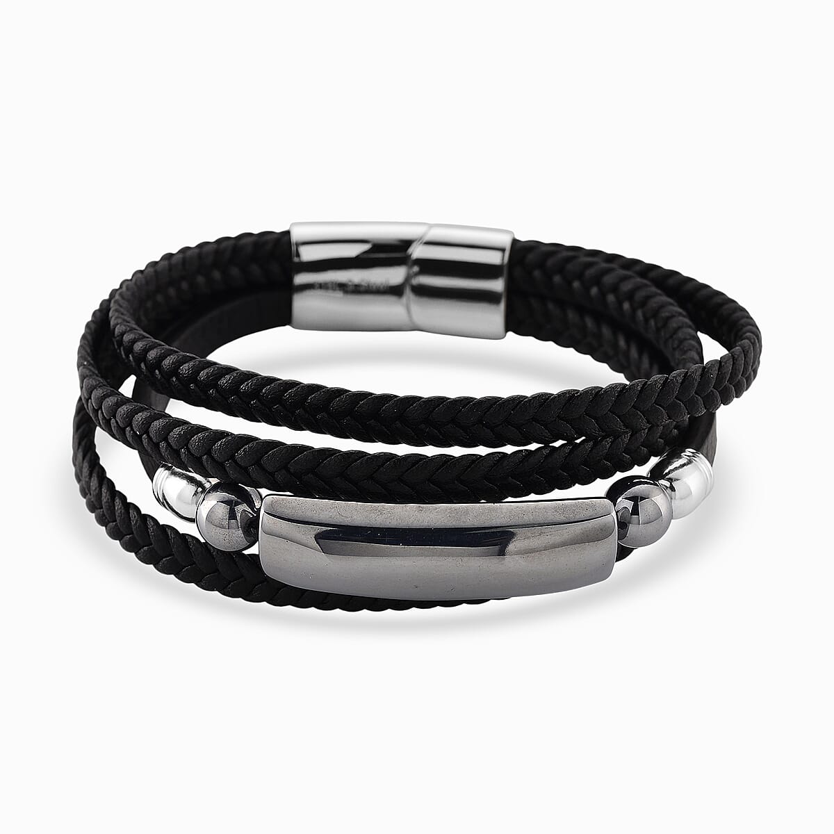 Terahertz 85.00 ctw Leather Bracelet in Stainless Steel (7.50 In) image number 3