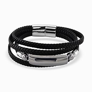 Terahertz 85.00 ctw Leather Bracelet in Stainless Steel (7.50 In)