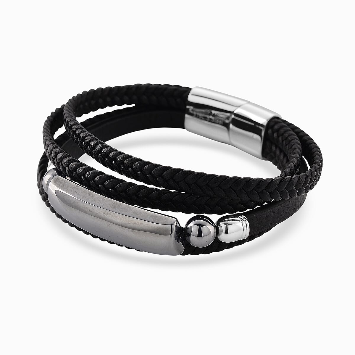 Terahertz 85.00 ctw Leather Bracelet in Stainless Steel (7.50 In) image number 4