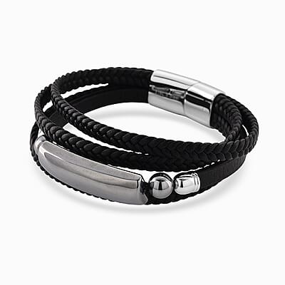 Terahertz 85.00 ctw Leather Bracelet in Stainless Steel (7.50 In)