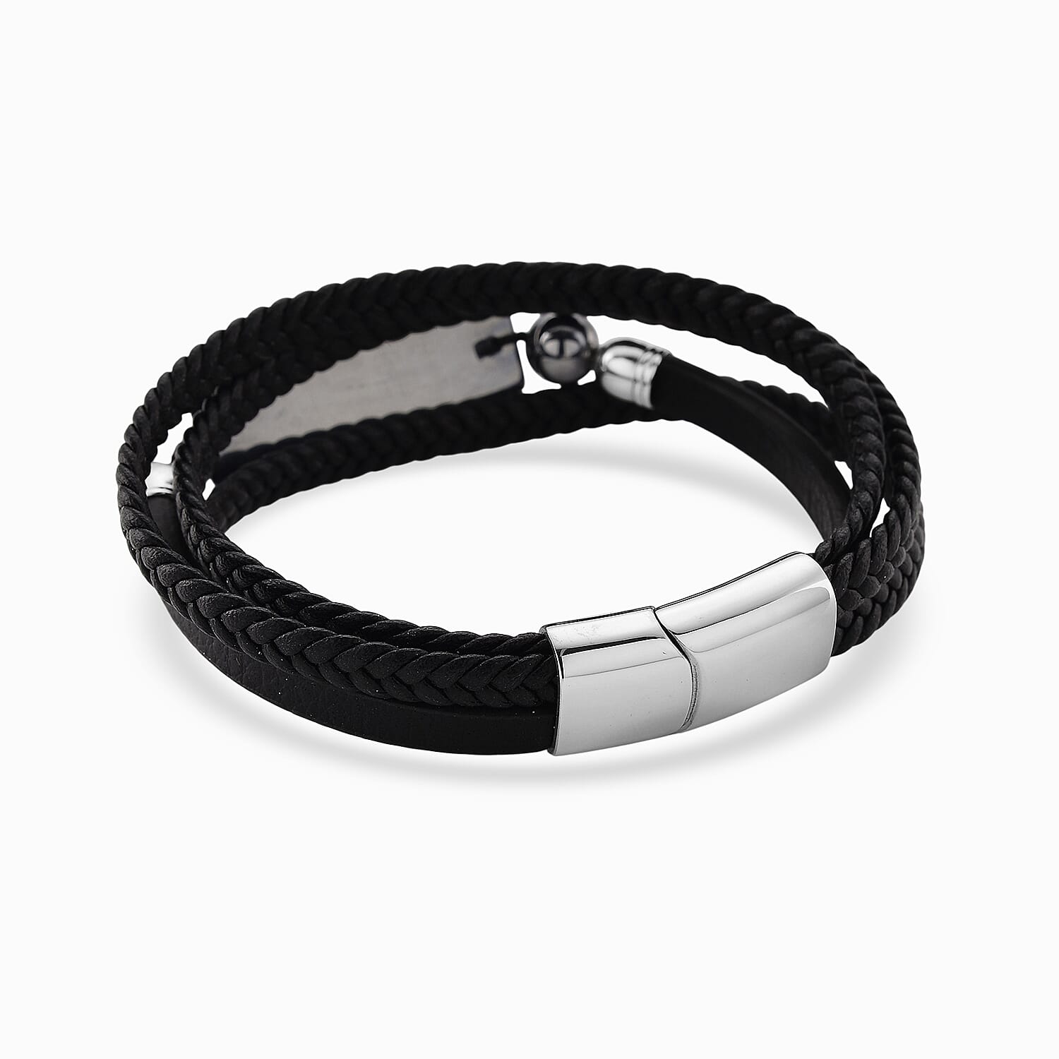 Terahertz 85.00 ctw Leather Bracelet in Stainless Steel (7.50 In)