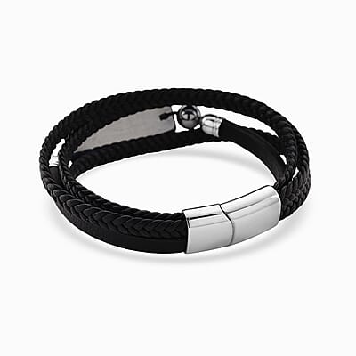 Terahertz 85.00 ctw Leather Bracelet in Stainless Steel (7.50 In)