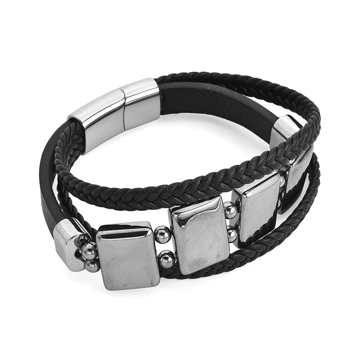 Terahertz 85.00 ctw Leather Bracelet with Stainless Steel Lock (7.50 In) image number 3