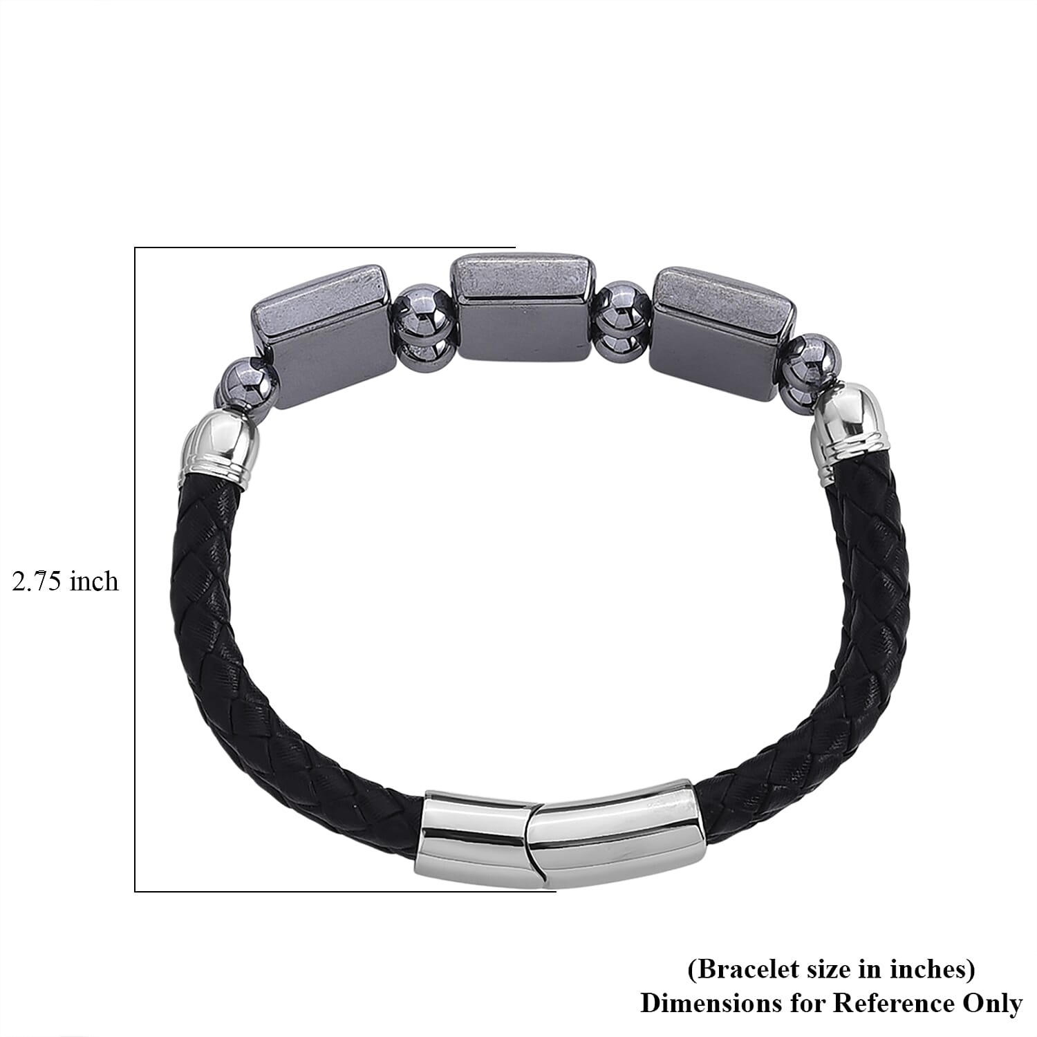 Terahertz Beaded Leather Bracelet in Stainless Steel 75.00 ctw (7.50 Inches)