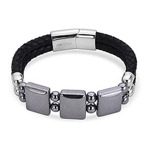 Terahertz Beaded Leather Bracelet in Stainless Steel 75.00 ctw (8.00 Inches)